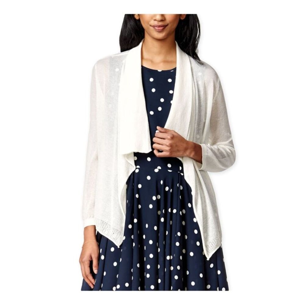 maison Jules Womens Open Shawl-Collar Cardigan Sweater, Off-White, XL, DM